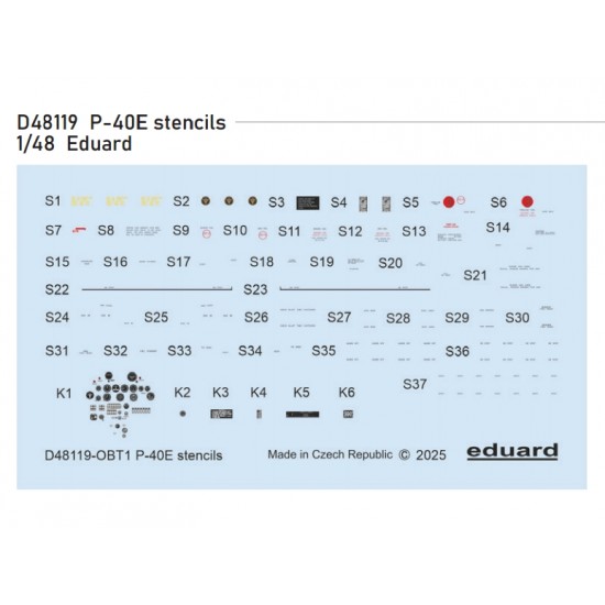 1/48 Curtiss P-40E Warhawk Stencils Decal for Eduard kits