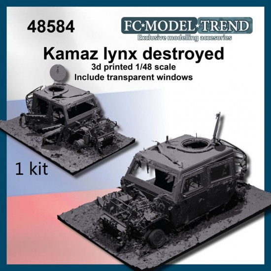 1/48 Destroyed Kamaz/Iveco Lynx with Transparent Windows (3D Printed Kit)