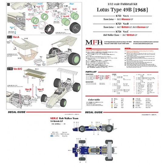 1/12 Lotus Type 49B Ver.C 1968 Rd.7 British GP Winner Rob Walker Team #22 J.Siffert