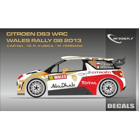 1/24 Citroen DS3 WRC R. Kubica - Wales Rally GB 2013 Decal for Heller 80758 