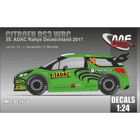 1/24 Citroen DS3 WRC Serderidis 35th ADAC Rallye Deutschland 17 Decal for Heller