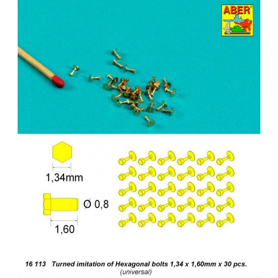 Turned Hexagonal Bolts (30pcs, each: dia.0.8mm, 1.34mmx1.60mm)