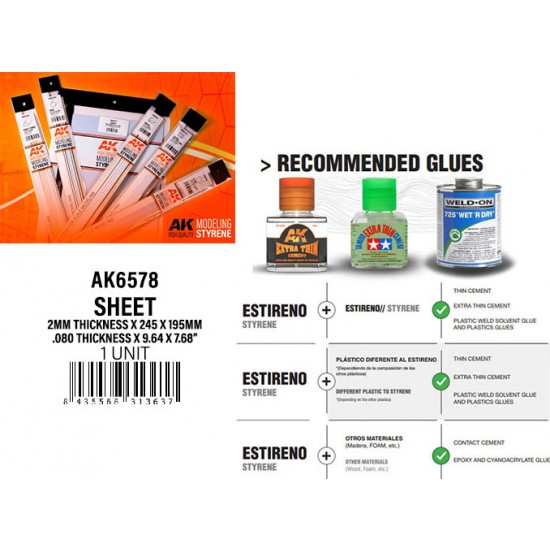 Styrene Sheet 2mmthickness x 245 x 195mm (1pc)