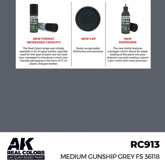 Real Colours Lacquer Based Paint - Military #Medium Gunship Grey FS 36118 (17ml)