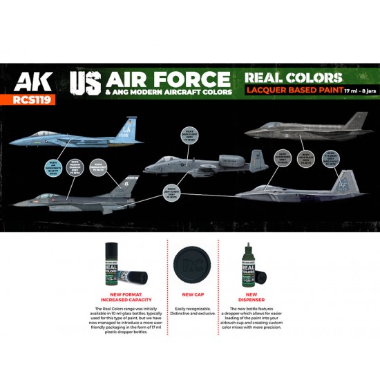 Real Colours Lacquer Based Paints set - US Air Force & ANG Modern Aircraft (8x 17ml)