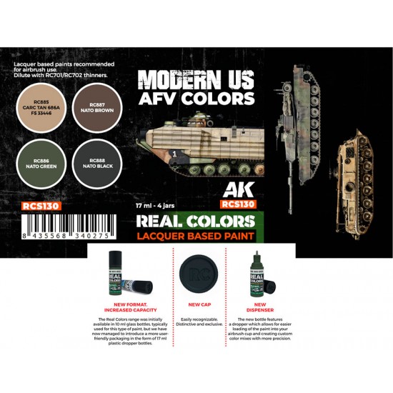 Real Colours Lacquer Based Paints set - Modern US AFV (4x 17ml)