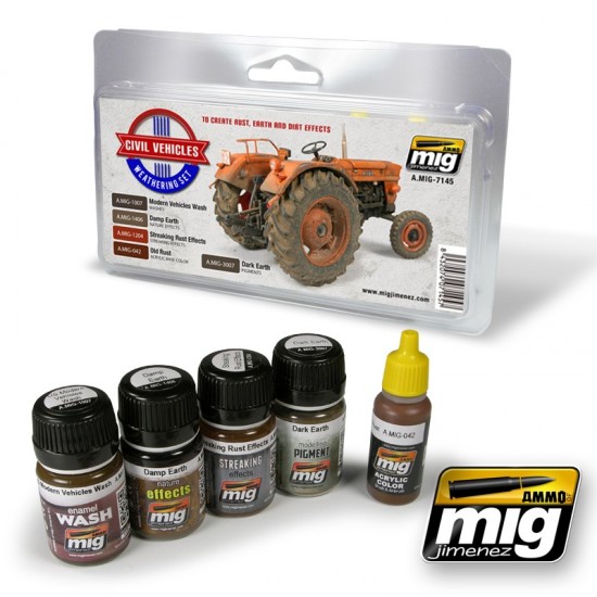 Civil Vehicles Weathering Set (3x Enamel Colours & 1x Pigment & 1x Acrylic Colour)