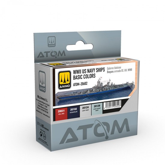 Acrylic Paints set - ATOM #WWII US Navy Ships Basic Colours (4 jars, 20ml each)