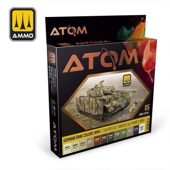 Acrylic Paints - ATOM #WWII German Tank Colours (12 jars, each bottle: 20ml)