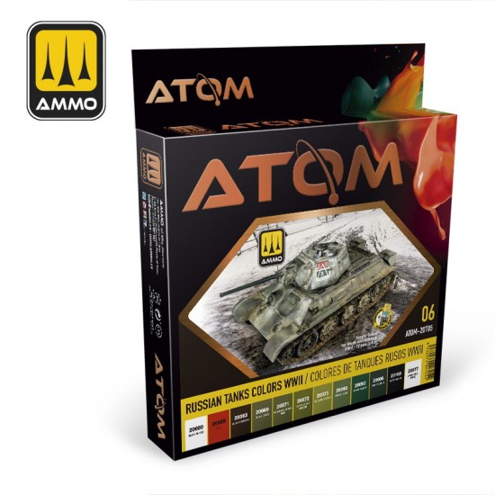 Acrylic Paints - ATOM #WWII Russian Tank Colours (12 jars, each bottle: 20ml)