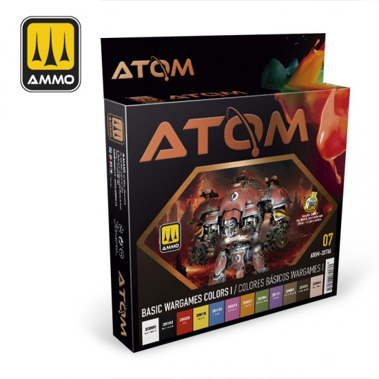 Acrylic Paints - ATOM #Basic Wargames Colours I (12 jars, each bottle: 20ml)