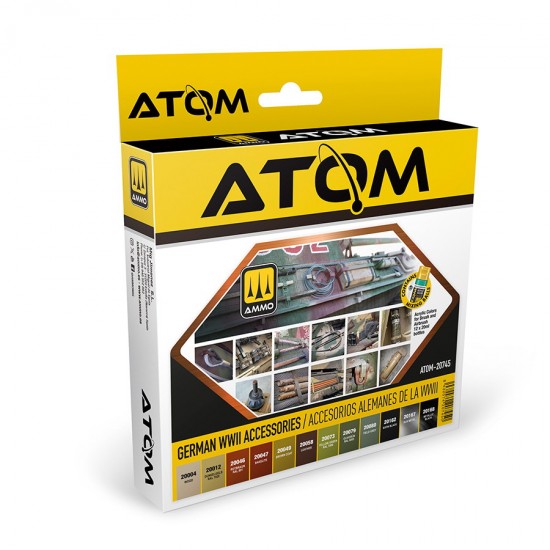 Acrylic Paints set - ATOM #German WWII Accessories (12 jars, 20ml each)