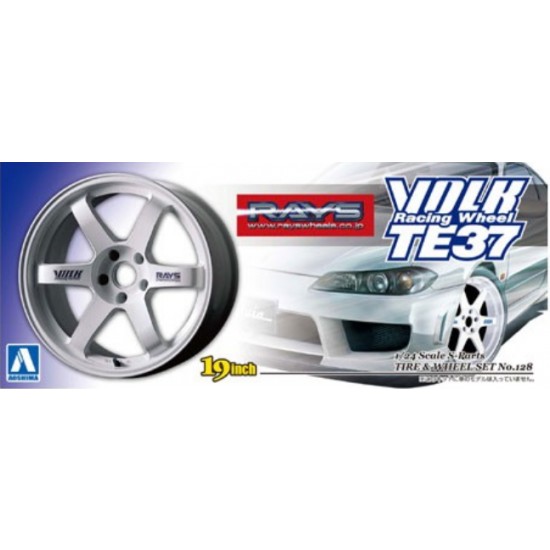 1/24 19inch Volk Racing TE37 (White) Wheels & Tyres Set (4 Wheels + 4 Tyres)