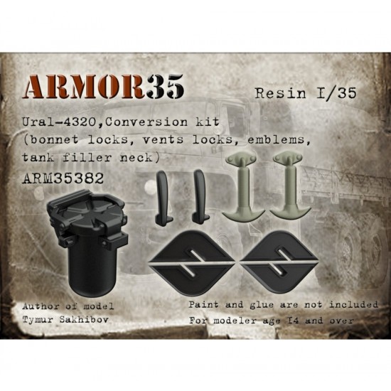 1/35 Ural-4320 Conversion set (bonnet locks, vents locks, emblems, tank filler neck)