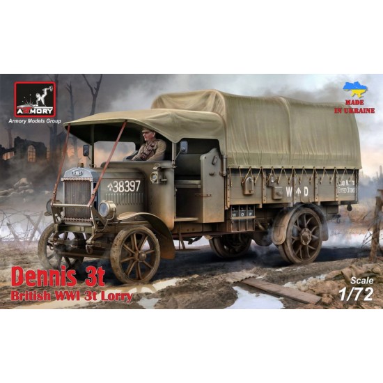 1/72 Dennis 3T Lorry - WWI British Lorry with Flatbed Cargo Body 