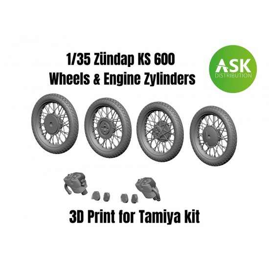 1/35 Zundap KS 600 Wheels and Engine Zylinders for Tamiya kit