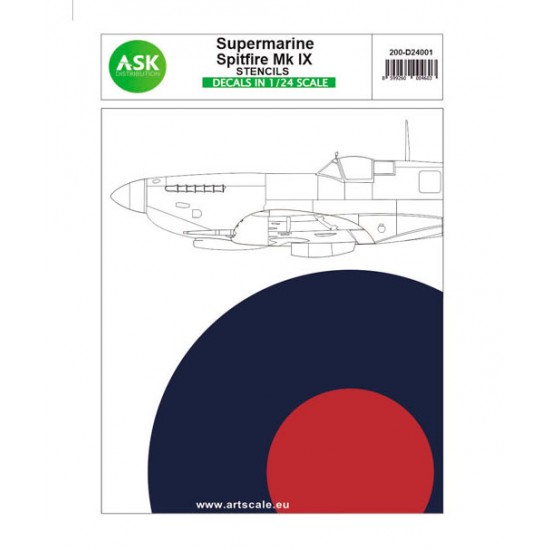 Decal for 1/24 Supermarine Spitfire Mk.IX Stencils Decals for 2 Models