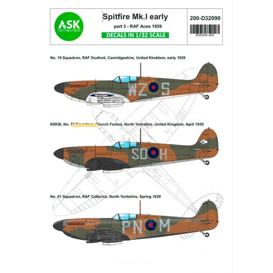 1/32 Spitfire Mk.I Early Decal part 3 - RAF 1939