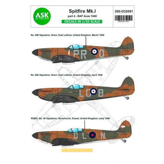 1/32 Spitfire Mk.I Early Decal part 4 - RAF Aces 1940