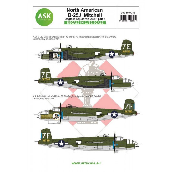 Decals for 1/48 B-25J Mitchell p6 - US Dogface Sq. Watch Copier & Willie Mediterranean