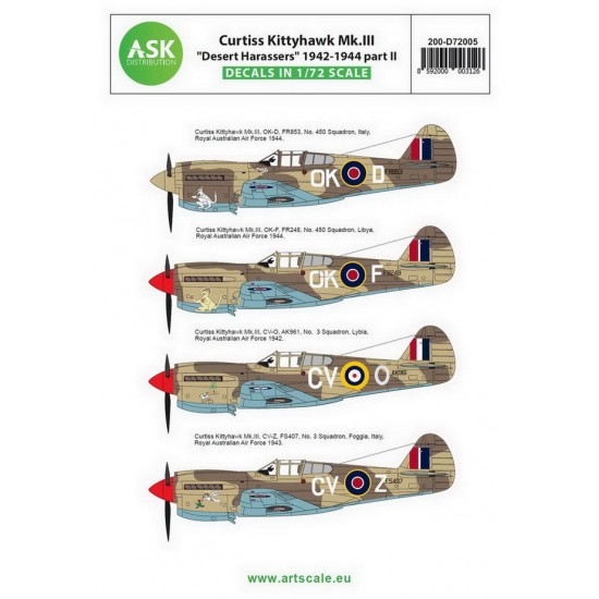 Decals for 1/72 Curtiss Kittyhawk Mk.III "Desert Harassers" North Africa / Italy 1942-1944 part II