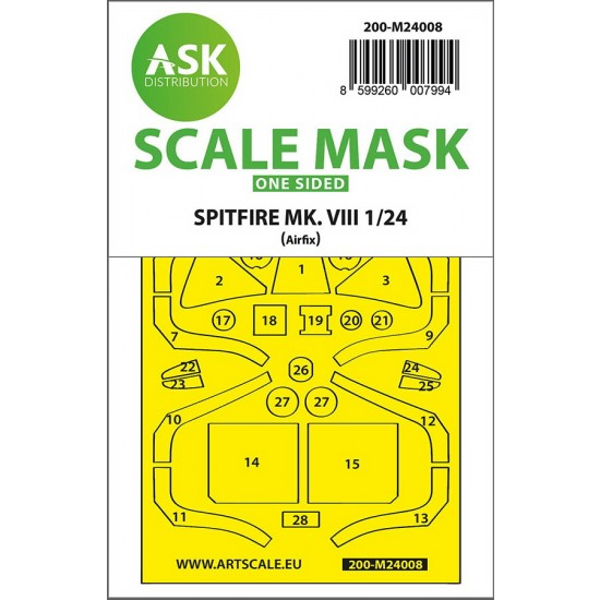 1/24 Spitfire Mk.VIII One-sided Express-fit Masks for Airfix