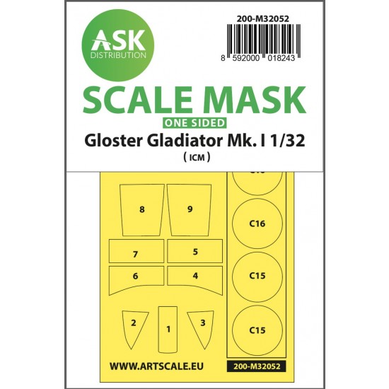 1/32 Gloster Gladiator Mk.I One-sided Paint Masking for Revell/ICM