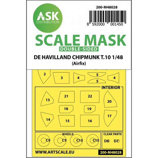 1/48 De Havilland Chipmunk T.10 Double-sided Paint Masking for Airfix