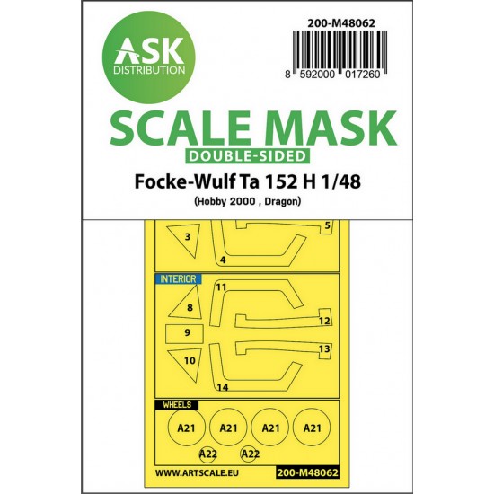 1/48 Focke-Wulf Ta 152 H Double-sided Paint Masking for Hobby2000, Dragon