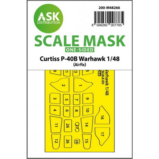 1/48 Curtiss P-40B Warhawk One-sided Mask for Airfix kits