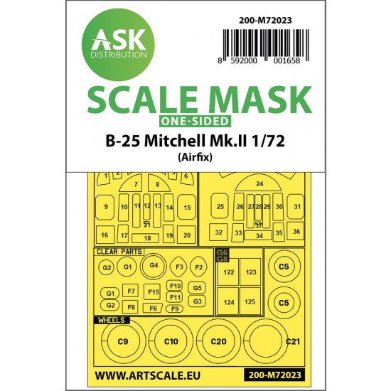 1/72 B-25 Mitchell Mk.II One-sided Paint Masking for Airfix