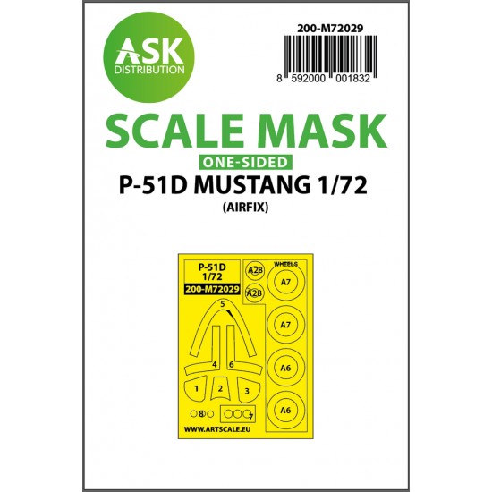 1/72 P-51D Mustang One-sided Paint Masking for Airfix