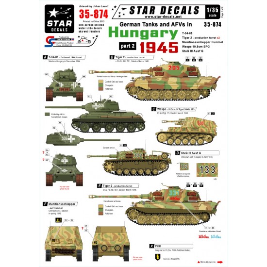 1/35 Decals for German Tanks in Hungary 1945 Part 2: T-35-85, Tiger 2, StuG III G, Wespe