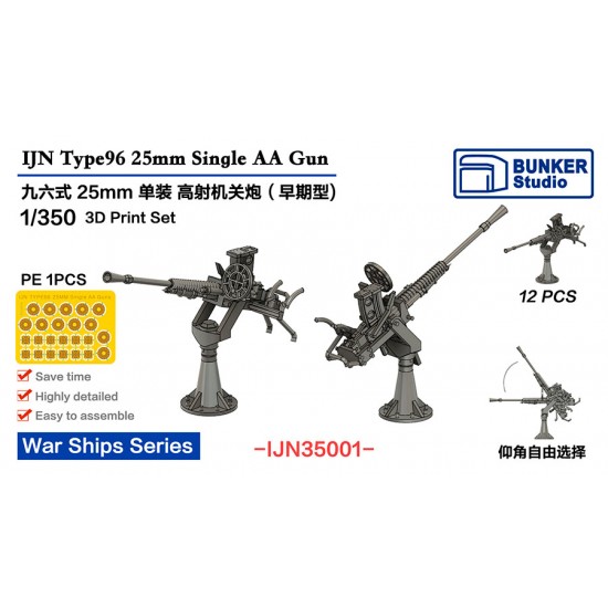 1/350 IJN Type96 25mm Single AA Gun Early Type (12pcs)