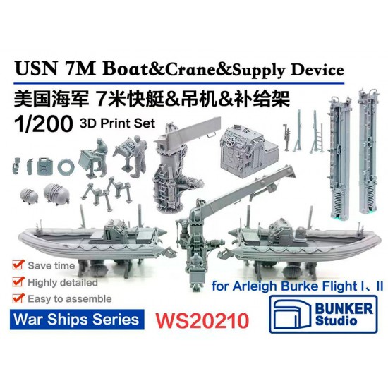 1/200 USN 7M Boat and Crane and Supply Device