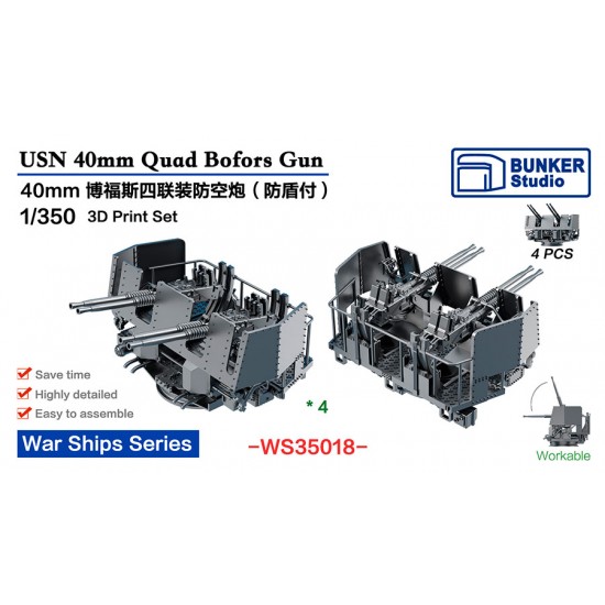 1/350 USN 40mm Quad Bofors Gun Late with Shield (4pcs)