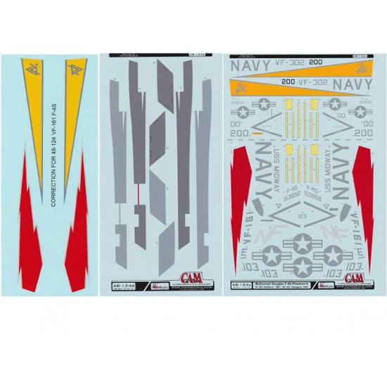 Decals for 1/48 F-4S Phantom II VF-302 VF-161, F-4S Phantom II, NAS Miramar, USS Midway, CV-41, CVW-5, CVWR-30 Stallions 1981 