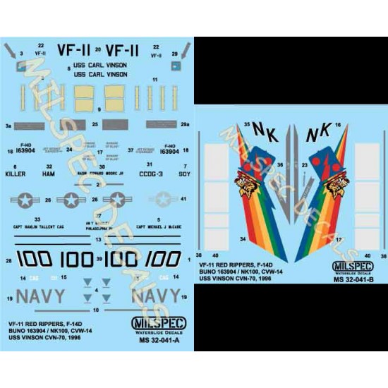 Decals for 1/32 F-14D VF-11 Red Rippers CVN-70 1996