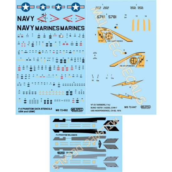 Decals for 1/72 VF-33 Tarsiers, F-4J, CVW-7, USS Independence, Cv-62, 1975