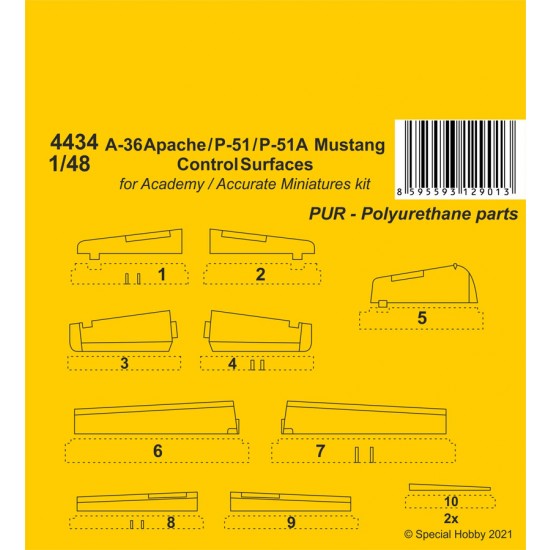 1/48 WWII US A-36 Apache / P-51 / P-51A Mustang Control Surfaces for Academy kits