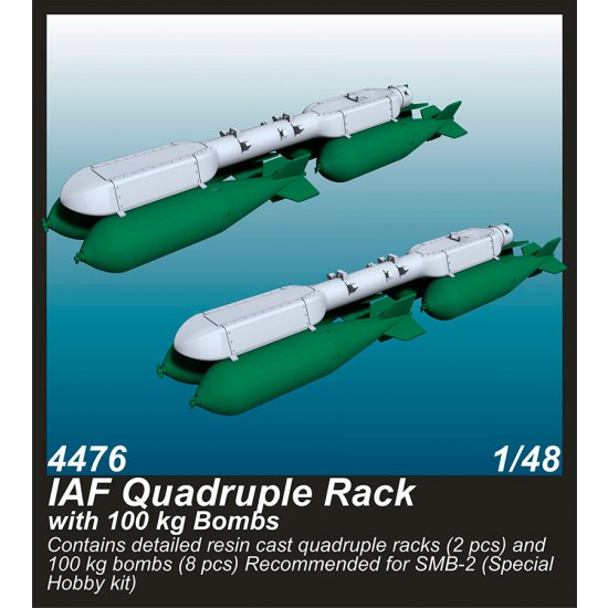 1/72 IAF Quadruple Rack with 100kg Bombs (2pcs) for SMB-2, Sa'ar and Mirage III kits