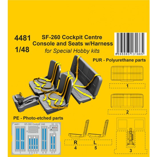 1/48 Modern SF-260 Cockpit Centre Console and Seats with Harness for Special Hobby kits