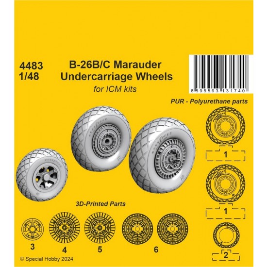 1/48 WWII US B-26B/C Marauder Undercarriage Wheels for ICM kit