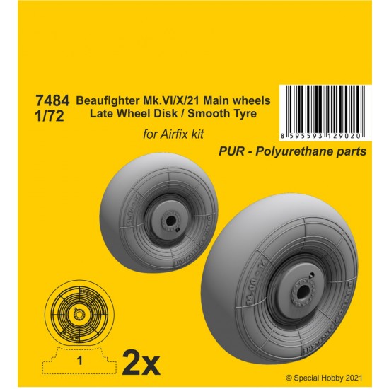 1/72 WWII British Beufighter Mk.VI/X/21 Mainwheels Late Disk Smooth Tyre for Airfix kits