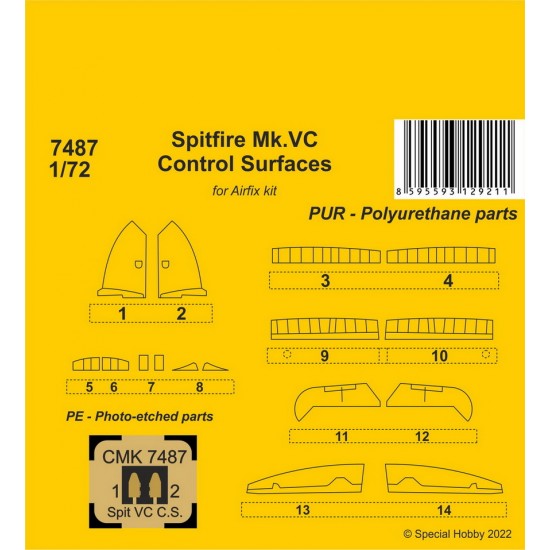 1/72 Supermarine Spitfire Mk.VC Control Surfaces for Airfix kit