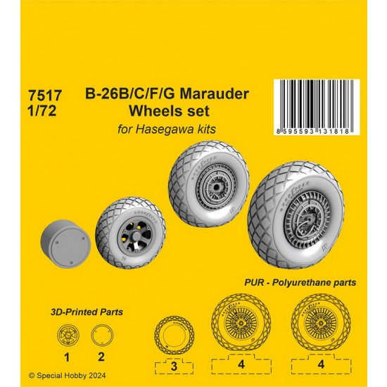 1/72 B-26B/C/F/G Marauder Wheels set for Hasegawa kits