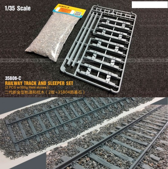 1/35 Railway Track and Sleeper Set (2pcs with 300g Real Stones)