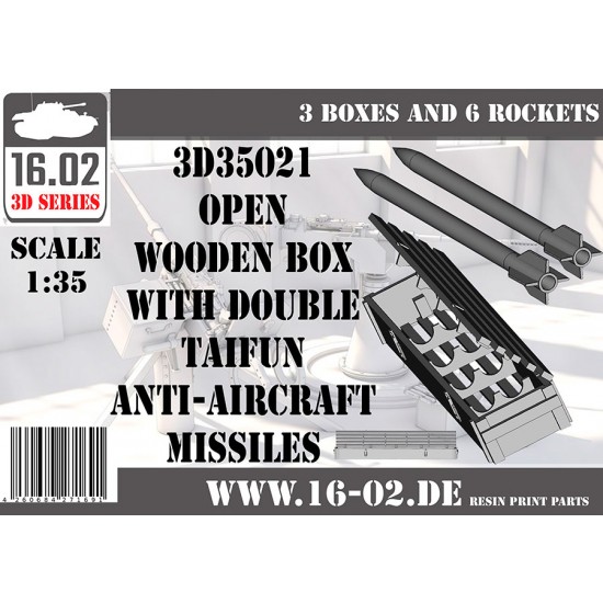 1/35 Open Wooden Box with Double Taifun Anti-Aircraft Missiles (3 boxes and 6 rockets)