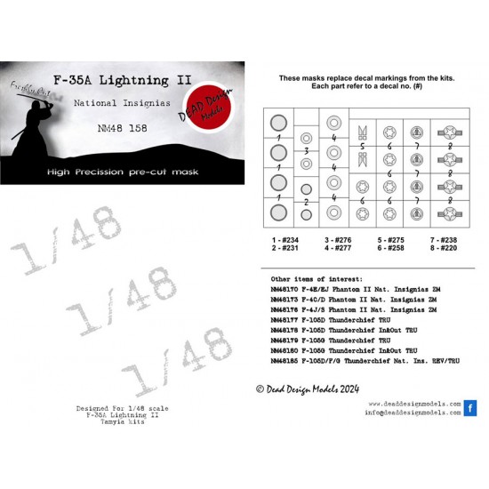 1/48 Lockheed Martin F-35 Lightning II National Insignias Masking for Tamiya kits