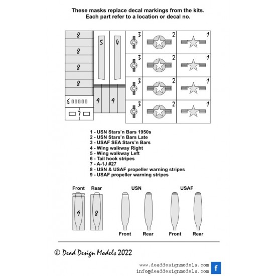 1/72 Douglas A-1H/J Skyraider National Insignias Masking for Hasegawa kits